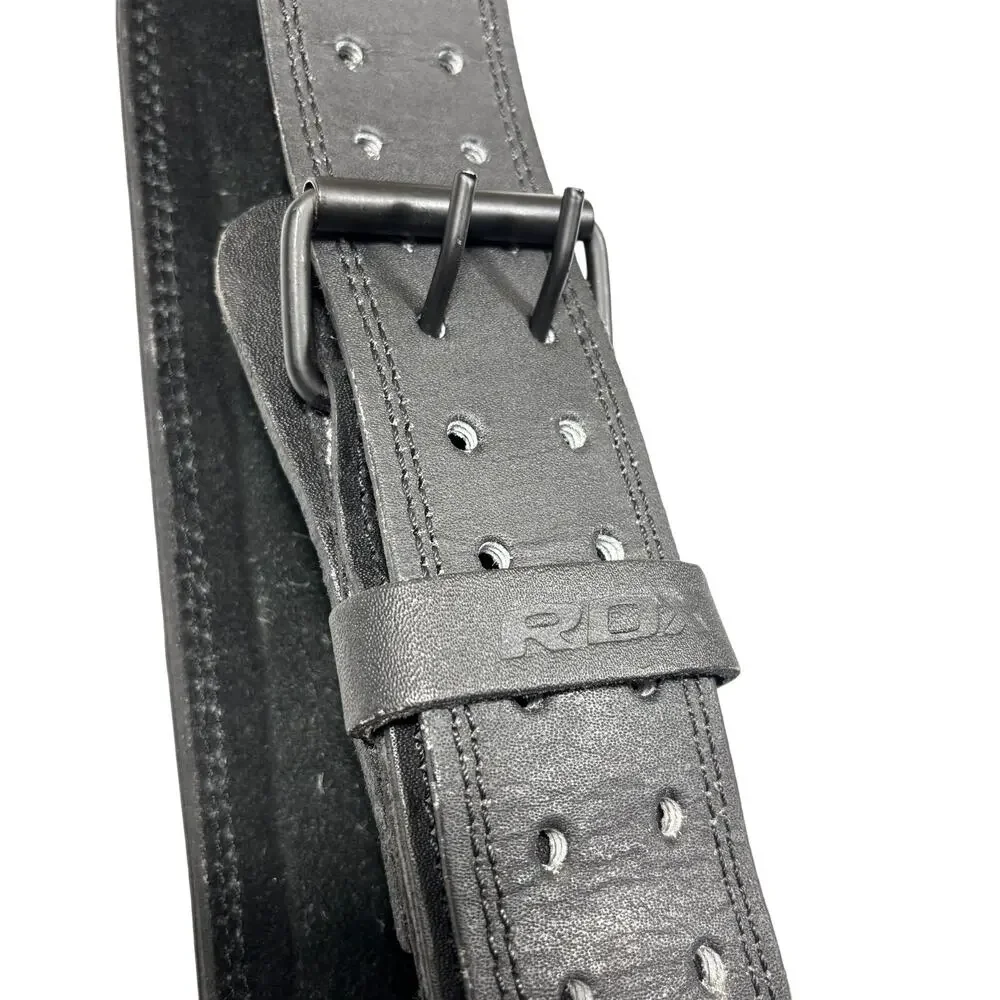 RDX L Black Leather Weightlifting Belt Gym Back Support Powerlifting Squat 4”
